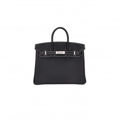 HERMÈS BIRKIN 25 BLACK CHÈVRE LEATHER BRUSHED PALLADIUM HARDWARE (25*20*13cm) 